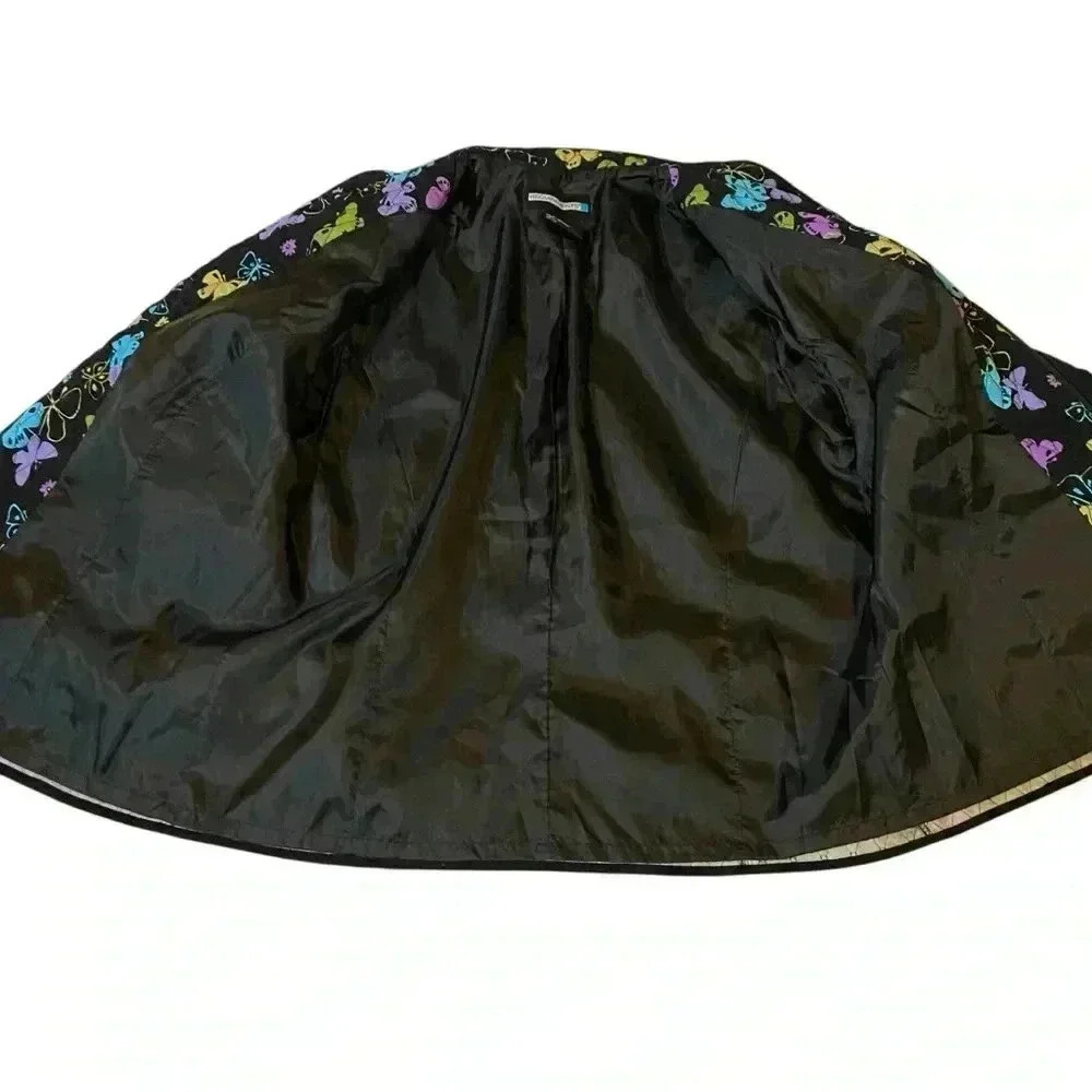 VGT Y2K REQUIREMENTS Women's Black Quilted Embroidered Butterfly Jacket Coat XL - Picture 11 of 14